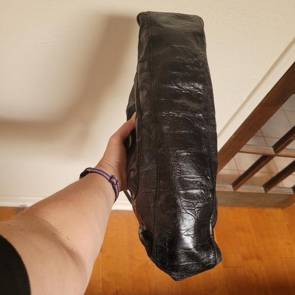 Kate Landry Black Croc Embossed Leather Handbag - Picture 7 of 10